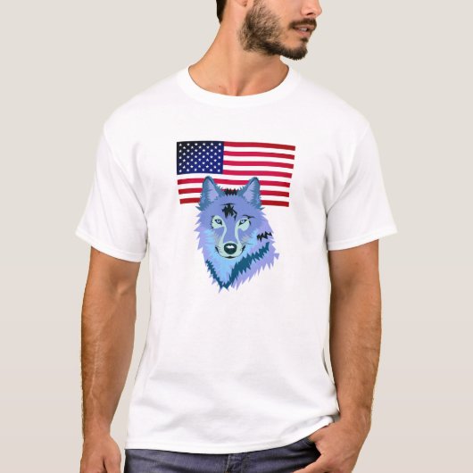 Wolf mit amerikanischer Flagge T-Shirt (Vorderseite)