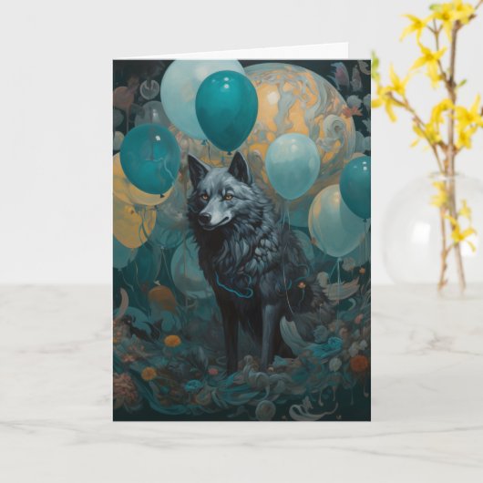 Wolf mit Balloons Geburtstag Karte (Gelbe Blume)