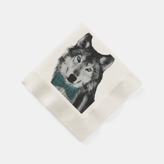 Wolf mit Blauen Augen und einer Krawatte mit Bow Serviette (Ecke)