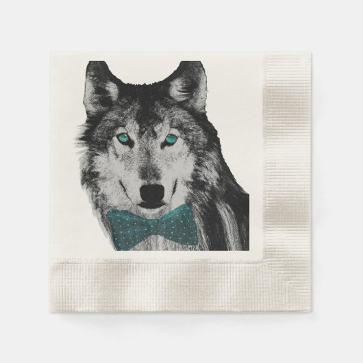 Wolf mit Blauen Augen und einer Krawatte mit Bow Serviette (Vorderseite)