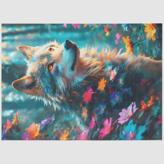 Wolf mit Blume Seidenpapier (Vorderseite)