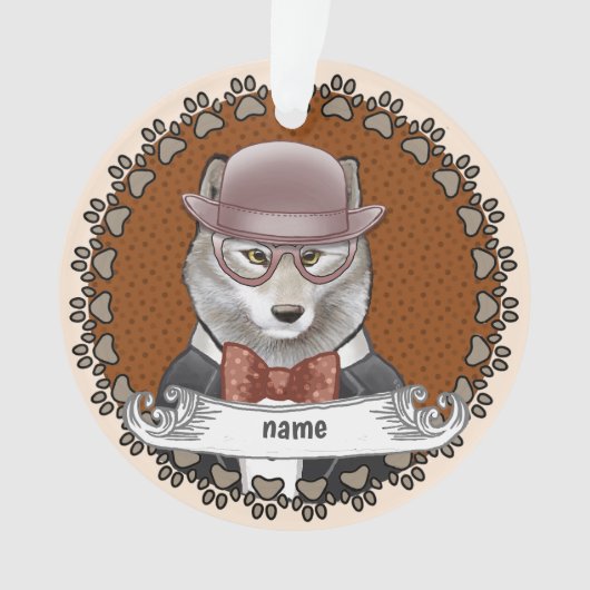 Wolf mit Brille Ornament (Vorderseite)