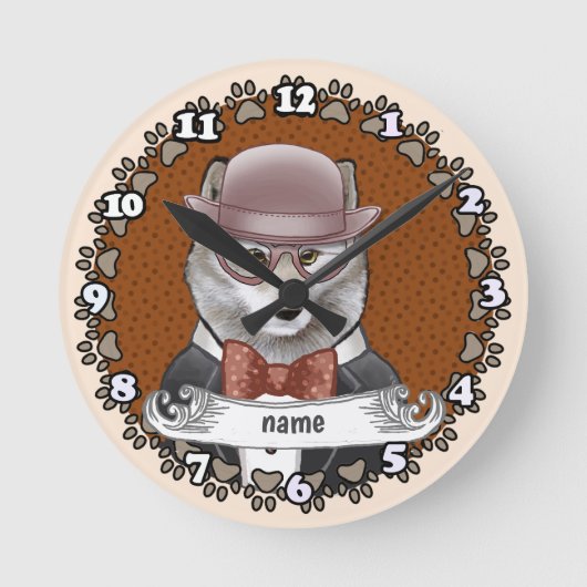 Wolf mit Brille Runde Wanduhr (Vorderseite)