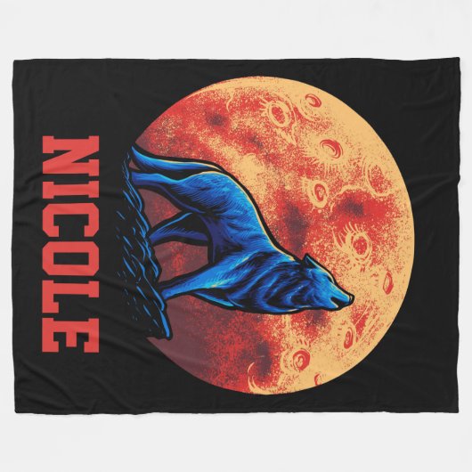 Wolf mit dem Blütenmond Fleecedecke (Vorderseite (Horizontal))