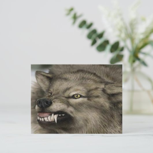 Wolf mit den Zähnen draußen Postkarte (Stehend Vorderseite)