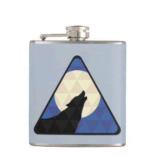 Wolf mit Dreieck-Design auf dem großen Mond Flachmann