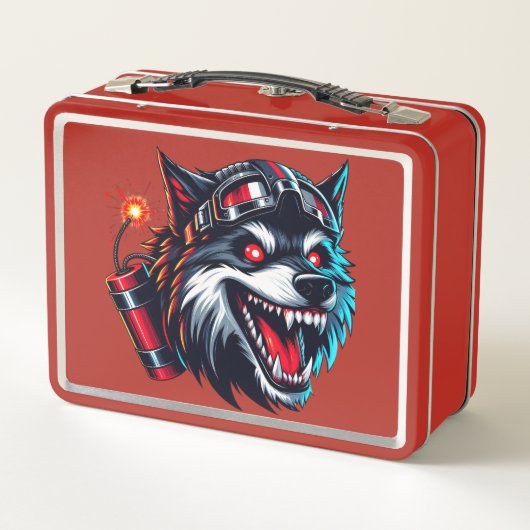 Wolf mit Dynamit auf seinem deutschen Helm Metall Brotdose (Rückseite)