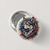 Wolf mit geometrischen Elementen und lebendigen Fa Button (Vorne & Hinten)