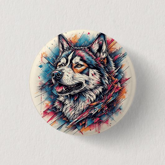Wolf mit geometrischen Elementen und lebendigen Fa Button (Vorderseite)