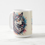 Wolf mit geometrischen Elementen und lebendigen Fa Kaffeetasse (Vorderseite Links)