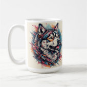 Wolf mit geometrischen Elementen und lebendigen Fa Kaffeetasse (Links)