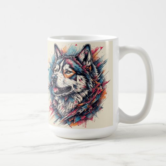 Wolf mit geometrischen Elementen und lebendigen Fa Kaffeetasse (Rechts)
