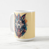 Wolf mit geometrischen Elementen und lebendigen Fa Kaffeetasse (Vorderseite Links)