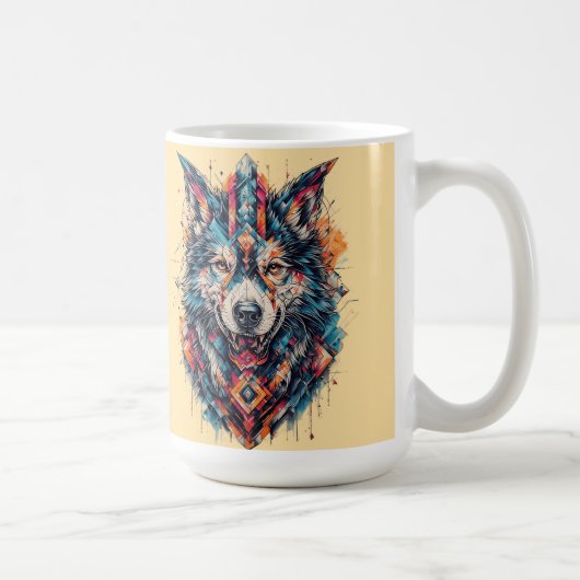 Wolf mit geometrischen Elementen und lebendigen Fa Kaffeetasse (Rechts)