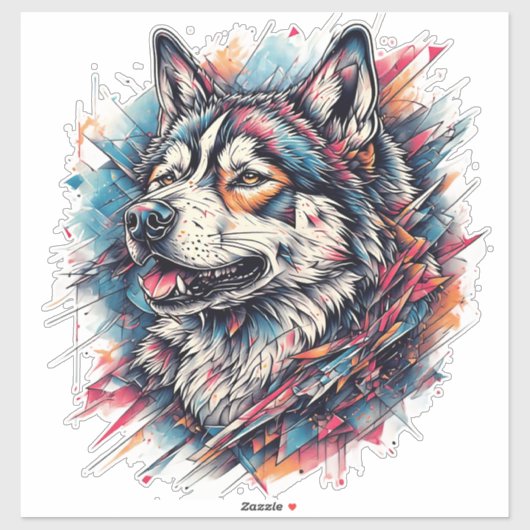 Wolf mit geometrischen Elementen und lebhaften Far Aufkleber (Blatt)