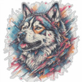 Wolf mit geometrischen Elementen und lebhaften Far Aufkleber (Vorderseite)