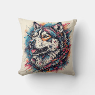 Wolf mit geometrischen Elementen und lebhaften Far Kissen