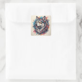 Wolf mit geometrischen Elementen und lebhaften Far Quadratischer Aufkleber (Tasche)