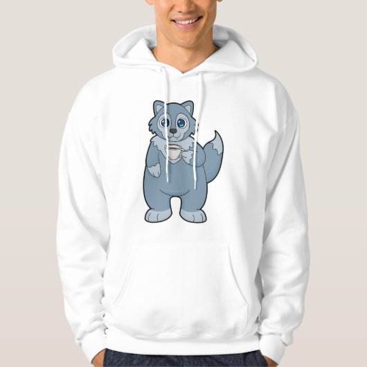 Wolf mit Kaffee-Cup Hoodie (Vorderseite)