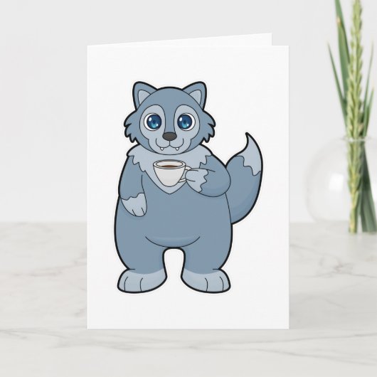Wolf mit Kaffee-Cup Karte (Vorderseite)