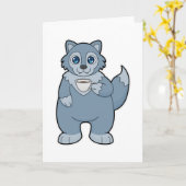 Wolf mit Kaffee-Cup Karte (Gelbe Blume)