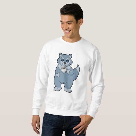 Wolf mit Kaffee-Cup Sweatshirt (Vorne ganz)