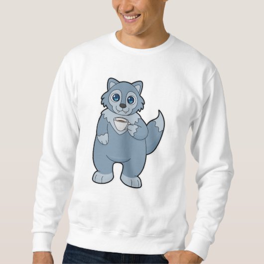 Wolf mit Kaffee-Cup Sweatshirt (Vorderseite)
