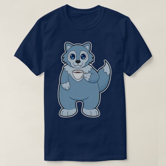 Wolf mit Kaffee-Cup T-Shirt (Design vorne)