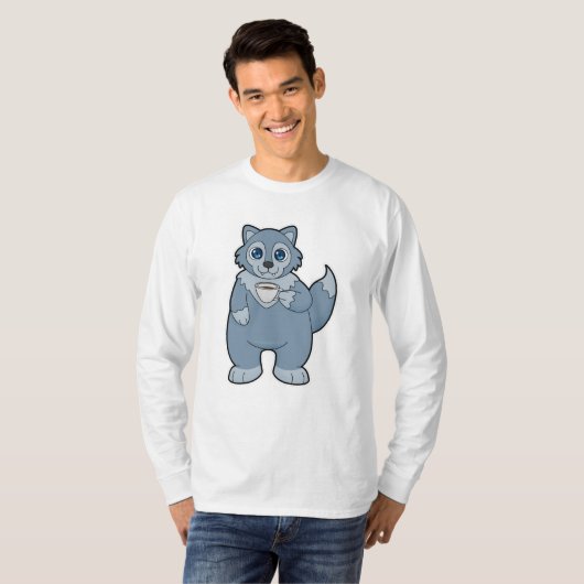 Wolf mit Kaffee-Cup T-Shirt (Vorne ganz)