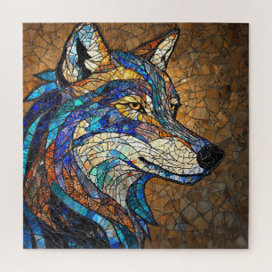 Wolf mit lebhaften farbenfrohen Glasstücken Puzzle