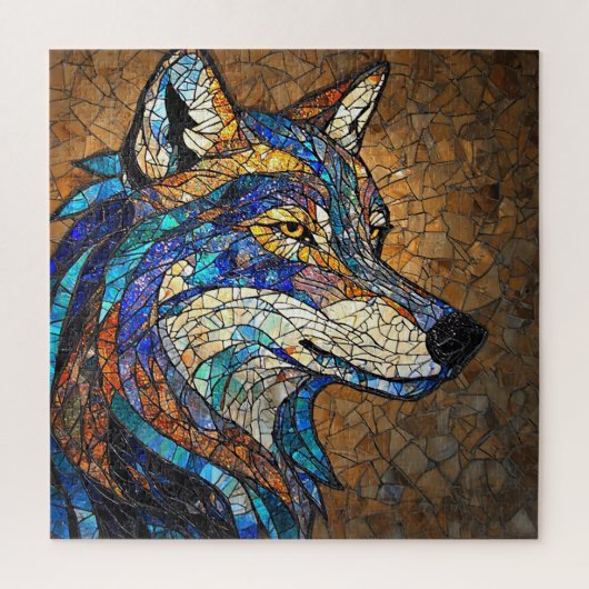 Wolf mit lebhaften farbenfrohen Glasstücken Puzzle (Vertikal)