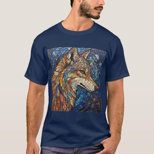 Wolf mit lebhaften farbenfrohen Glasstücken T-Shirt (Vorderseite)