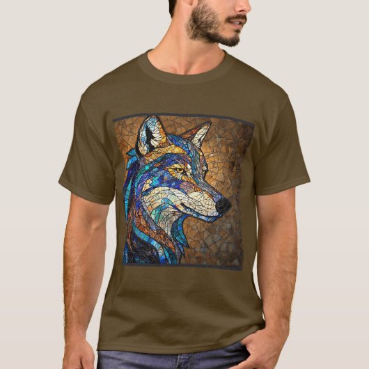 Wolf mit lebhaften farbenfrohen Glasstücken T-Shirt (Vorderseite)