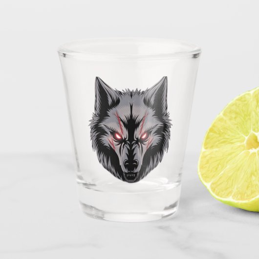 Wolf mit leuchtenden roten Augen bekämen Schnapsglas (Vorderseite)