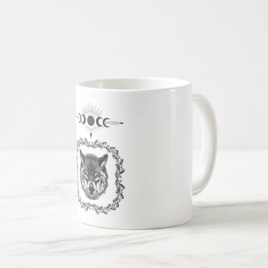 Wolf mit Mondphasen Kaffeetasse (VorderseiteRechts)