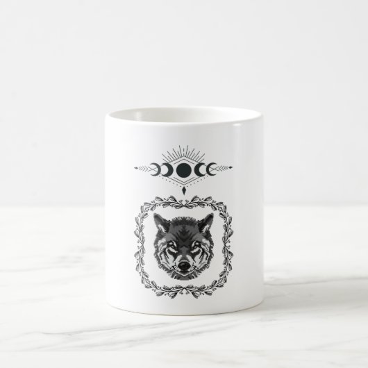 Wolf mit Mondphasen Kaffeetasse (Mittel)