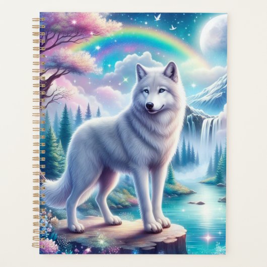 Wolf mit Regenbogen und Wasserfall Planer (Vorderseite)