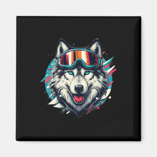 Wolf mit Skischneebrille Wolf Skifahren Liebhaber Magnet