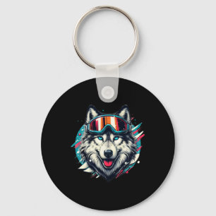 Wolf mit Skischutzbrille Skifahren Liebhaber Schlüsselanhänger