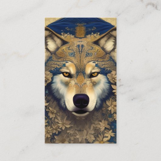 Wolf mit Starry Eyes in Blue und Gold Patterns Telefonnummerkarte (Vorderseite)