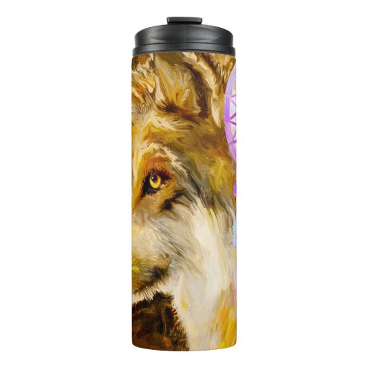 Wolf mit Traumfänger Thermosbecher (Vorderseite)