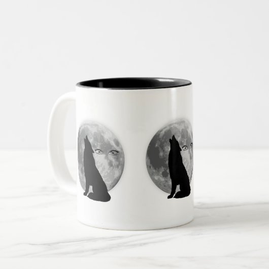 Wolf mit Vollmond Design-Kaffee-Tasse. Zweifarbige Tasse (Vorderseite Links)