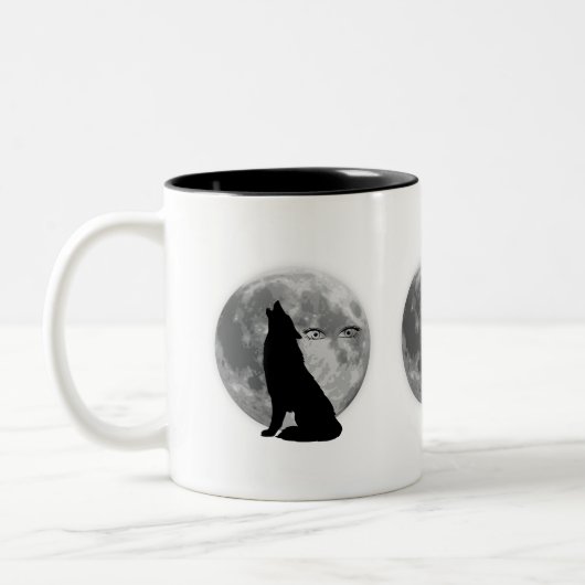 Wolf mit Vollmond Design-Kaffee-Tasse. Zweifarbige Tasse (Links)