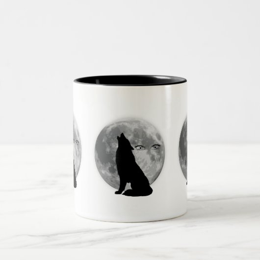 Wolf mit Vollmond Design-Kaffee-Tasse. Zweifarbige Tasse (Mittel)