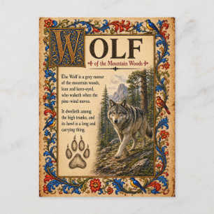 Wolf, mittelalterliche Bestiarien-Kunst Postkarte
