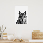 Wolf Modern Portrait Schwarz-weiß Poster (Küche)