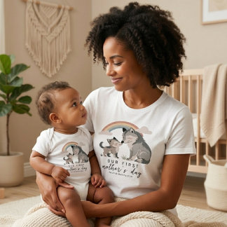 Wolf Mom Pup First Mother’s Day Pastel Rainbow T-Shirt