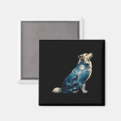 Wolf Mond Bergwald Silhouette Wildtier Kunst Magnet (Vorderseite/Rückseite)