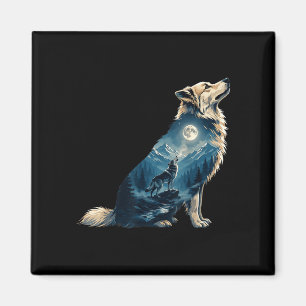 Wolf Mond Bergwald Silhouette Wildtier Kunst Magnet