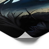 Wolf Mond Fluss dunkler Nachtbergrock Poster (Ecke)